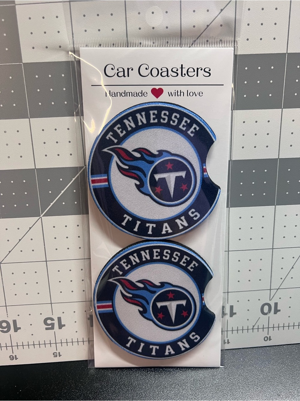 Handmade Tennessee Titans Blue Car Coasters - Set of 2